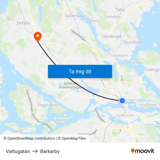 Vattugatan to Barkarby map