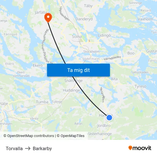Torvalla to Barkarby map