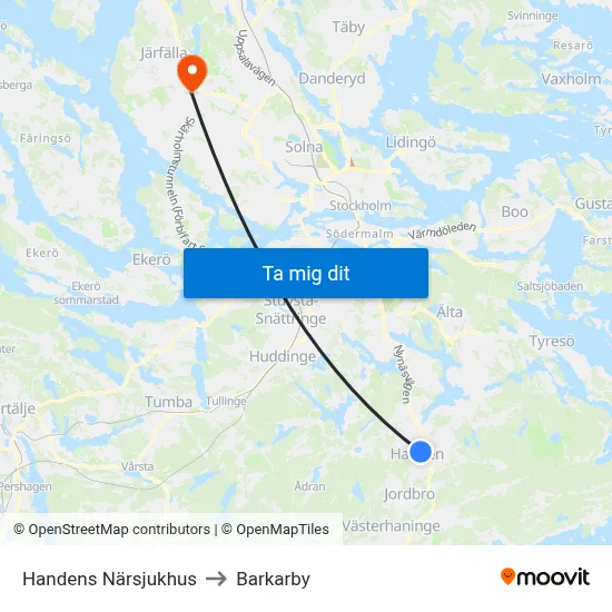 Handens Närsjukhus to Barkarby map