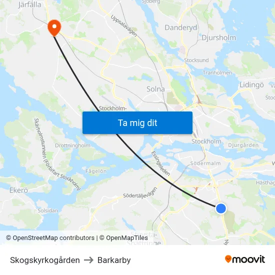 Skogskyrkogården to Barkarby map