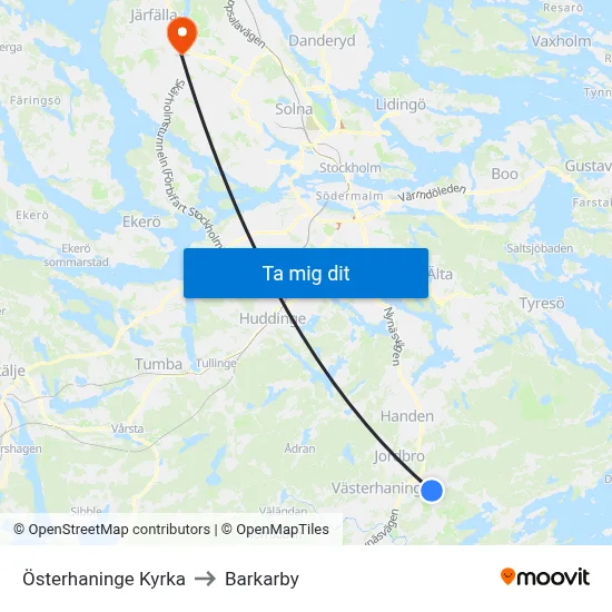 Österhaninge Kyrka to Barkarby map