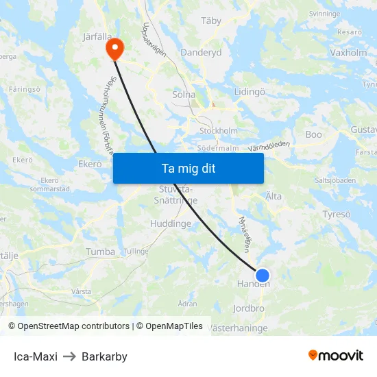 Ica-Maxi to Barkarby map