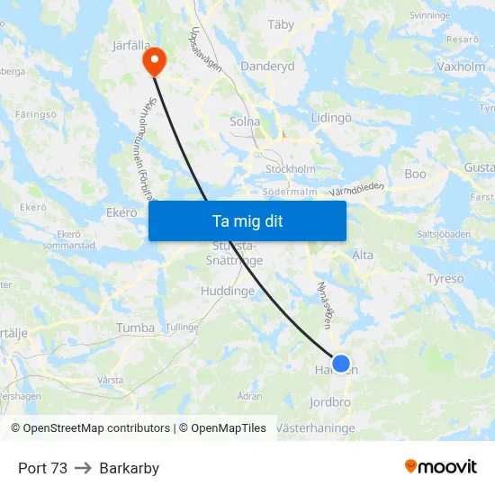 Port 73 to Barkarby map