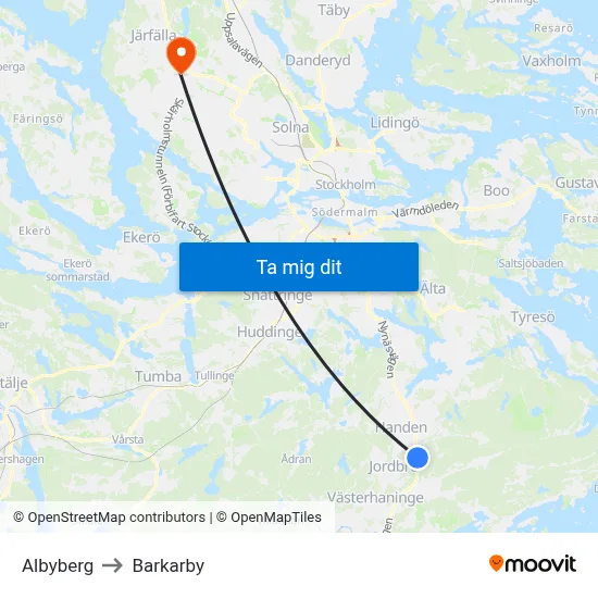 Albyberg to Barkarby map