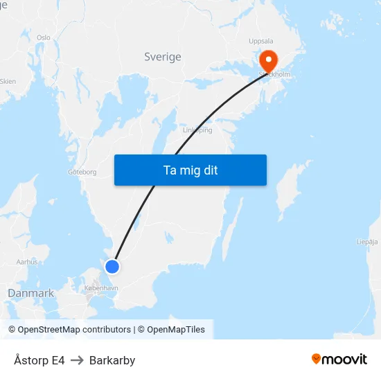 Åstorp E4 to Barkarby map