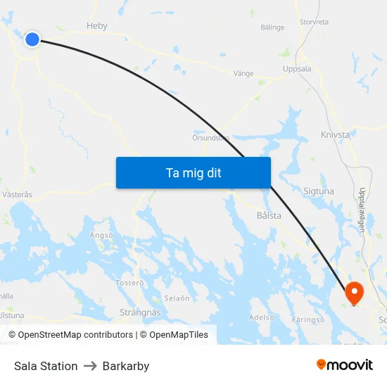 Sala Station to Barkarby map