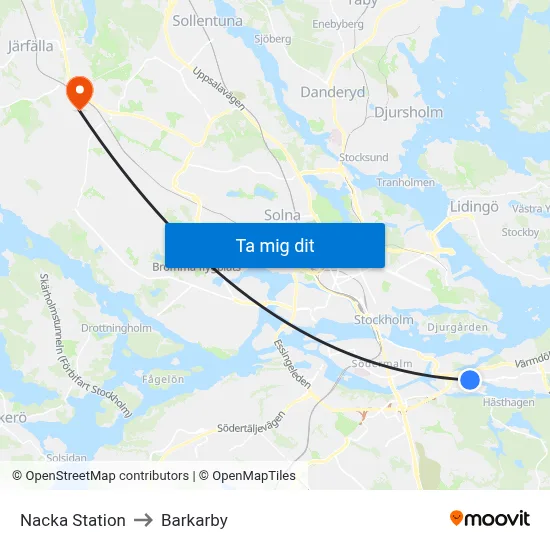 Nacka Station to Barkarby map