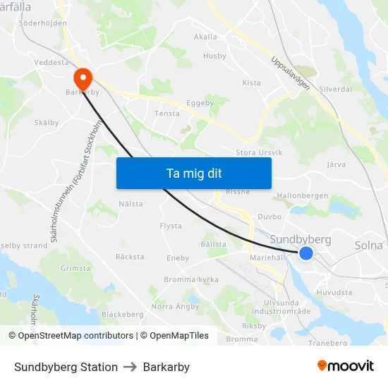 Sundbyberg Station to Barkarby map
