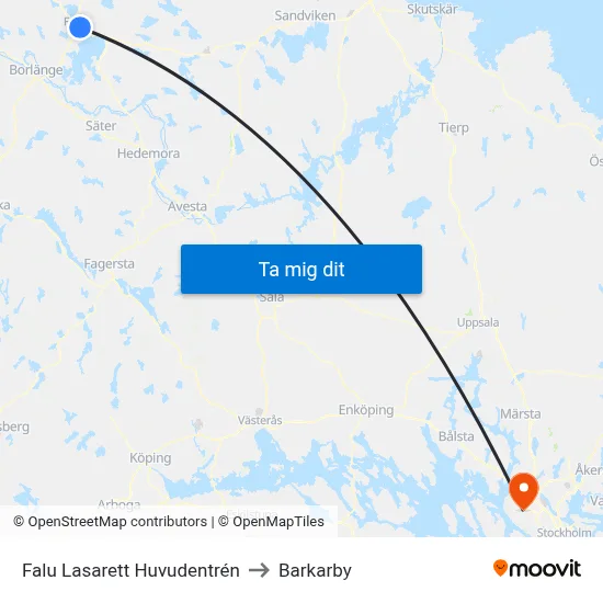 Falu Lasarett Huvudentrén to Barkarby map