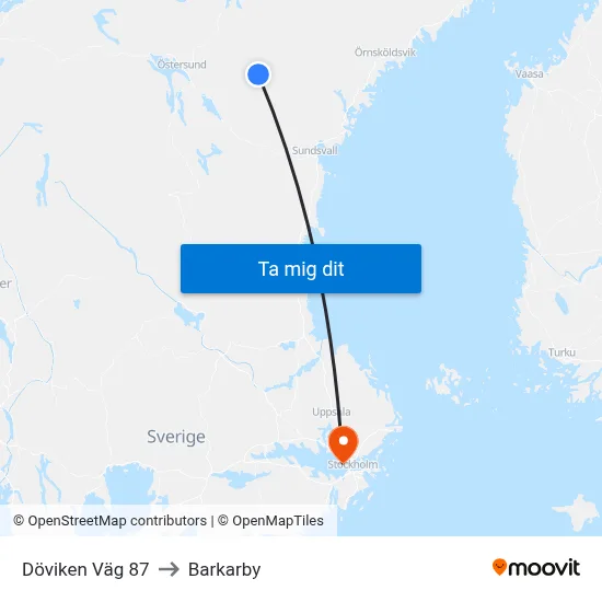 Döviken Väg 87 to Barkarby map