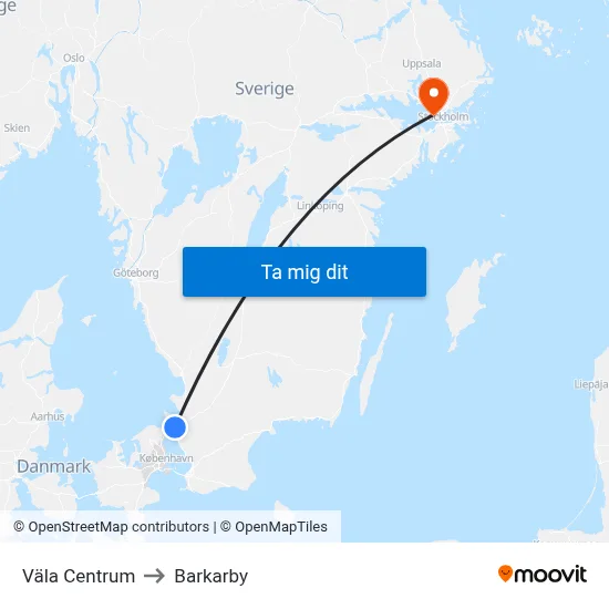Väla Centrum to Barkarby map