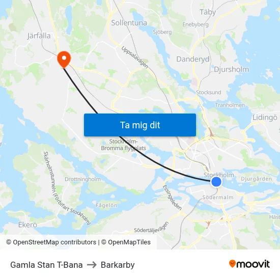 Gamla Stan T-Bana to Barkarby map