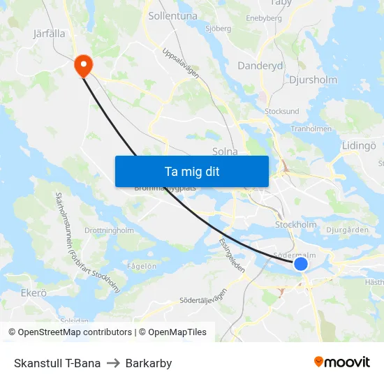 Skanstull T-Bana to Barkarby map