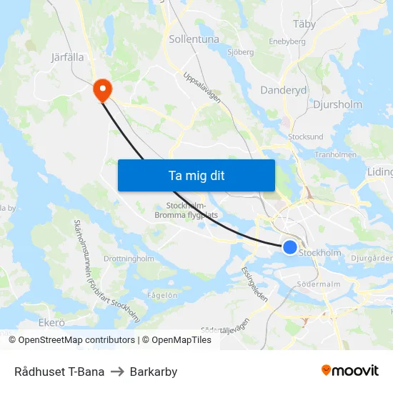 Rådhuset T-Bana to Barkarby map
