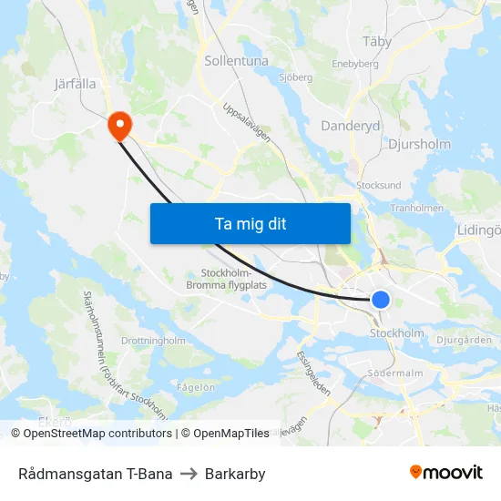 Rådmansgatan T-Bana to Barkarby map