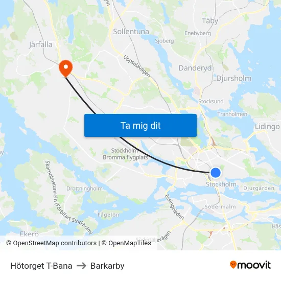 Hötorget T-Bana to Barkarby map