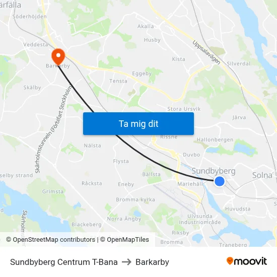 Sundbyberg Centrum T-Bana to Barkarby map
