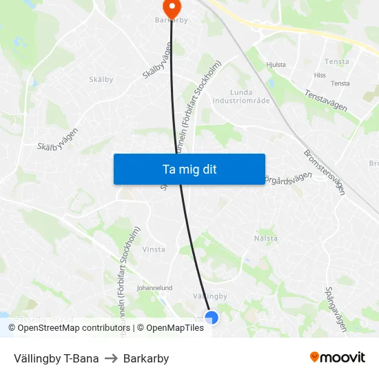 Vällingby T-Bana to Barkarby map