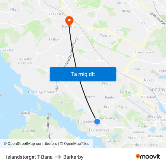 Islandstorget T-Bana to Barkarby map