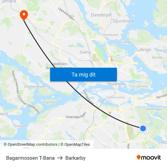 Bagarmossen T-Bana to Barkarby map