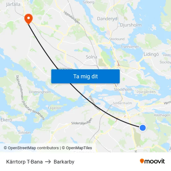 Kärrtorp T-Bana to Barkarby map