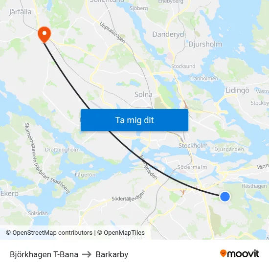Björkhagen T-Bana to Barkarby map
