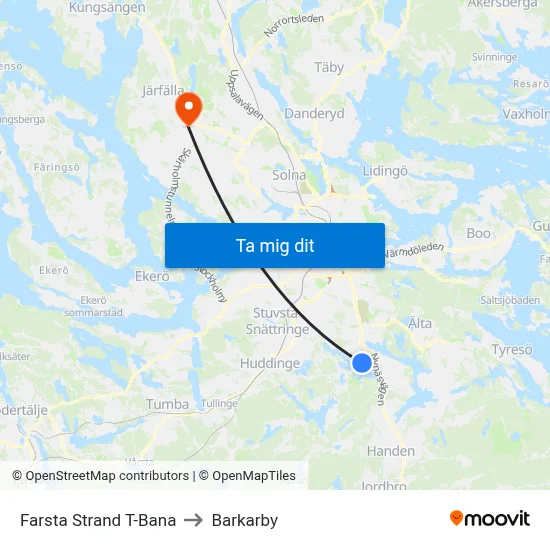 Farsta Strand T-Bana to Barkarby map