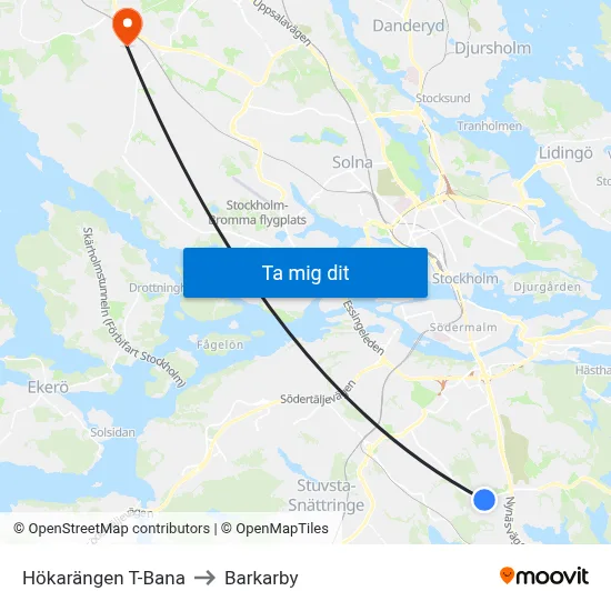 Hökarängen T-Bana to Barkarby map