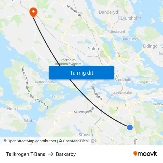 Tallkrogen T-Bana to Barkarby map