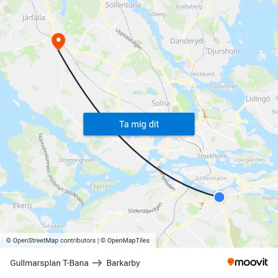 Gullmarsplan T-Bana to Barkarby map