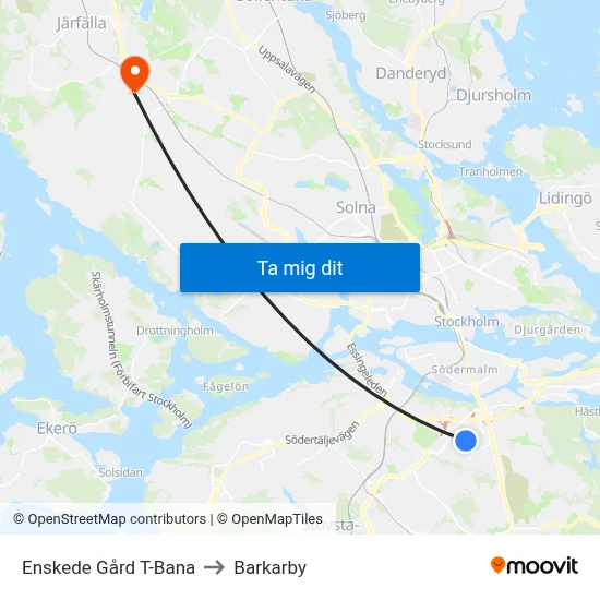 Enskede Gård T-Bana to Barkarby map