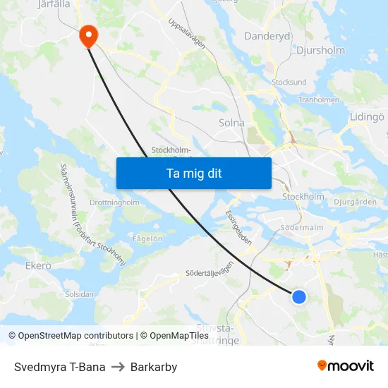 Svedmyra T-Bana to Barkarby map