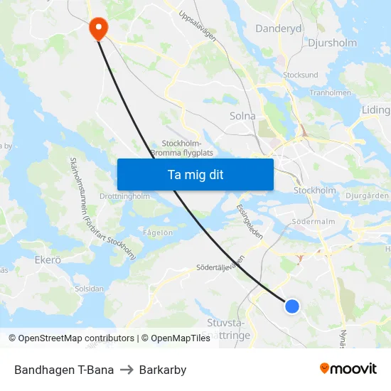 Bandhagen T-Bana to Barkarby map