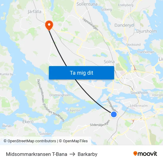 Midsommarkransen T-Bana to Barkarby map