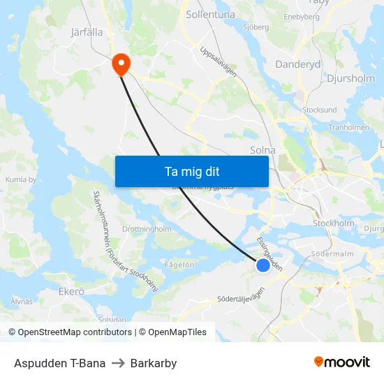 Aspudden T-Bana to Barkarby map