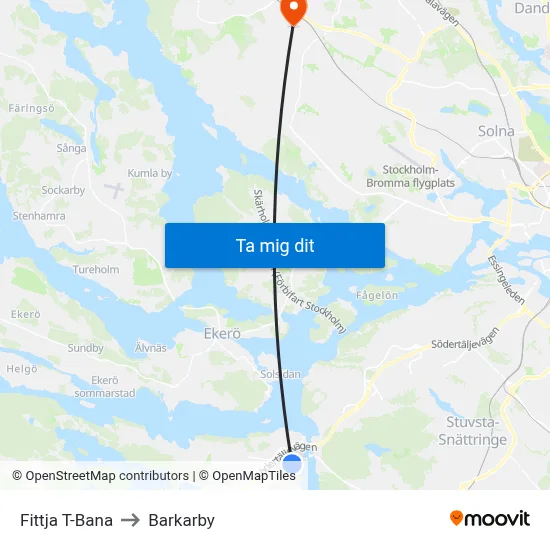 Fittja T-Bana to Barkarby map