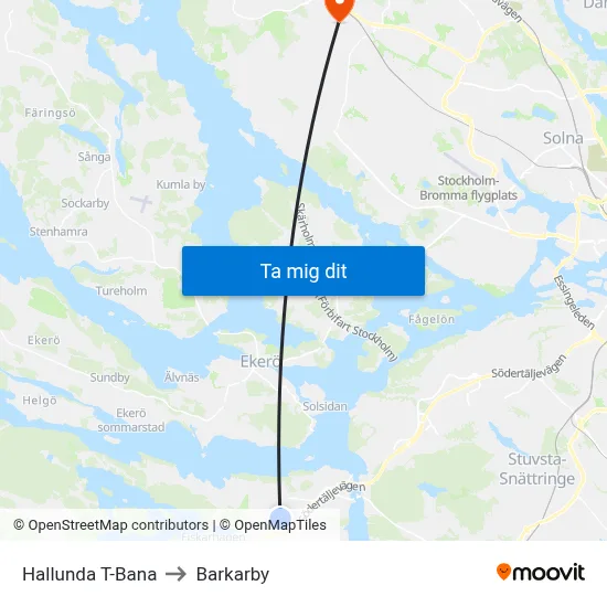 Hallunda T-Bana to Barkarby map