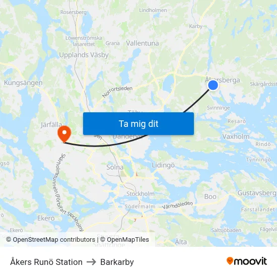 Åkers Runö Station to Barkarby map