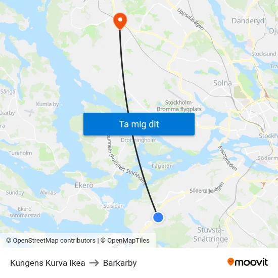 Kungens Kurva Ikea to Barkarby map