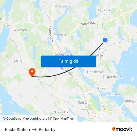 Ensta Station to Barkarby map
