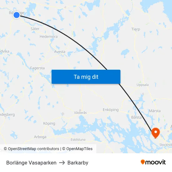 Borlänge Vasaparken to Barkarby map