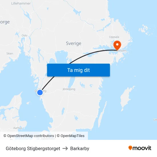Göteborg Stigbergstorget to Barkarby map