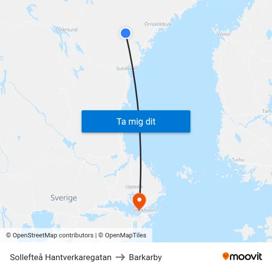 Sollefteå Hantverkaregatan to Barkarby map