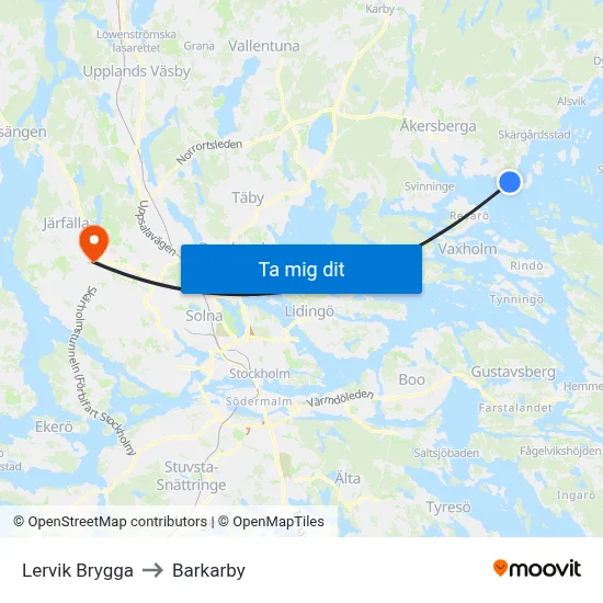 Lervik Brygga to Barkarby map