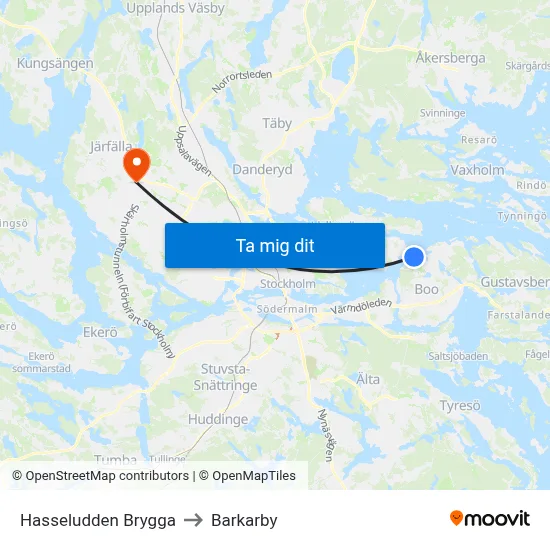 Hasseludden Brygga to Barkarby map