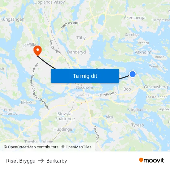 Riset Brygga to Barkarby map