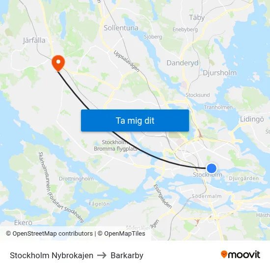 Stockholm Nybrokajen to Barkarby map