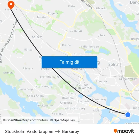 Stockholm Västerbroplan to Barkarby map