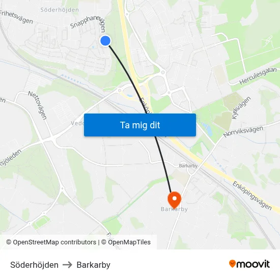 Söderhöjden to Barkarby map