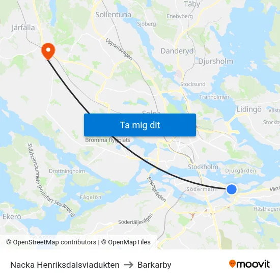 Nacka Henriksdalsviadukten to Barkarby map